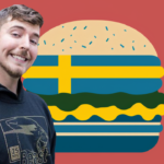 MrBeast framför en bild av hamburgare med svensk flagga